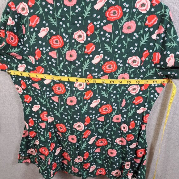 Matilda Jane Women XL Blouse Top Long Sleeve Green Pink Floral Button Up - Picture 3 of 9